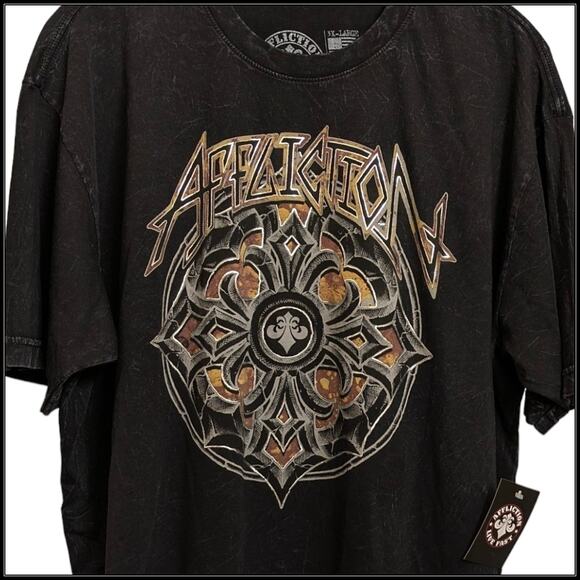 New AFFLICTION Resonance Double Eagle T-Shirt Black Lava Wash Gold Foil Men's 3X - Picture 4 of 7